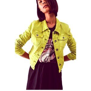 JCP Womens XL Neon Green Denim Jacket XL 100% Cotton Kidcore Retro Boho 80s Y2K